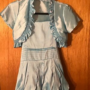 Elegant Light Blue Dress with Ruffled Bolero